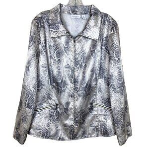 Chicos Snakeskin Jacket Womens 2 L Zip Pockets Lightweight Edgy Mobwife